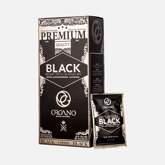 Organo Premium Black Coffee combines bold flavor with the benefits of Ganoderma lucidum in a convenient instant mix, offering a rich, invigorating experience in each sachet.