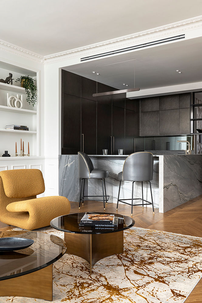 Salon haussmann et cuisine ouverte