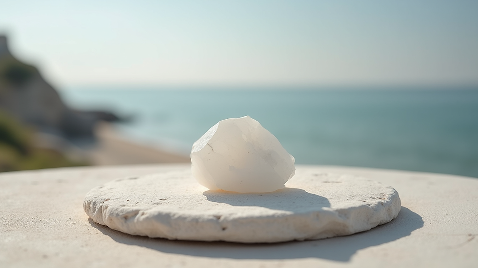 Vue rapprochée d’une pierre de quartz blanc posée sur un tapis de méditation