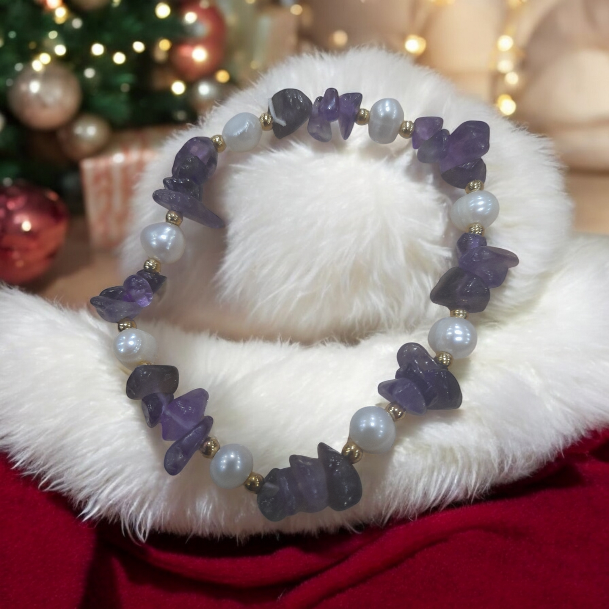 Bracelet Baroque Amethyste et Perles chips 5-8mm