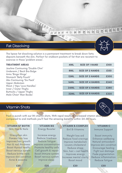fat dissolving / vitamin shot price list