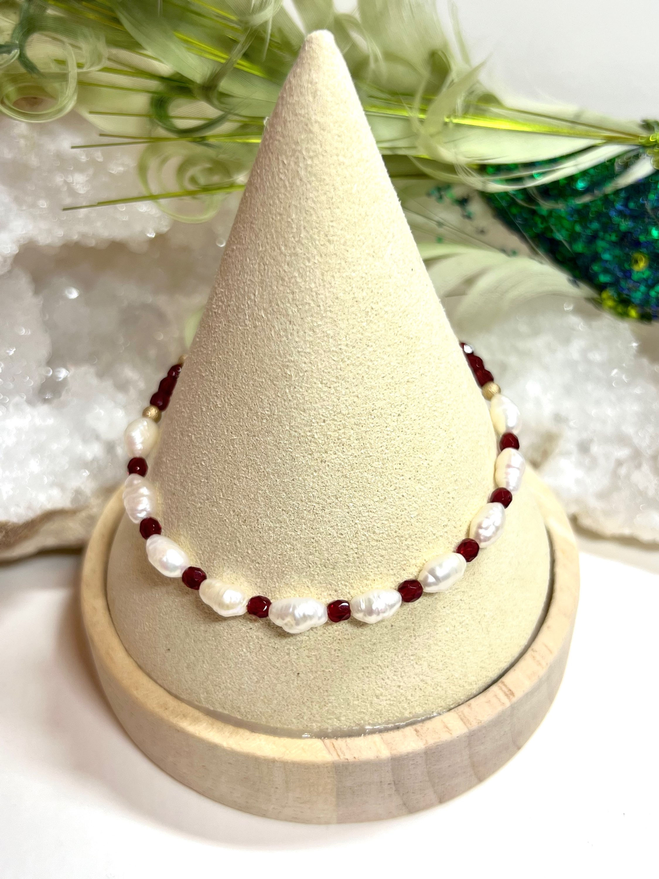 Fresh water pearl and Garnet bracelet