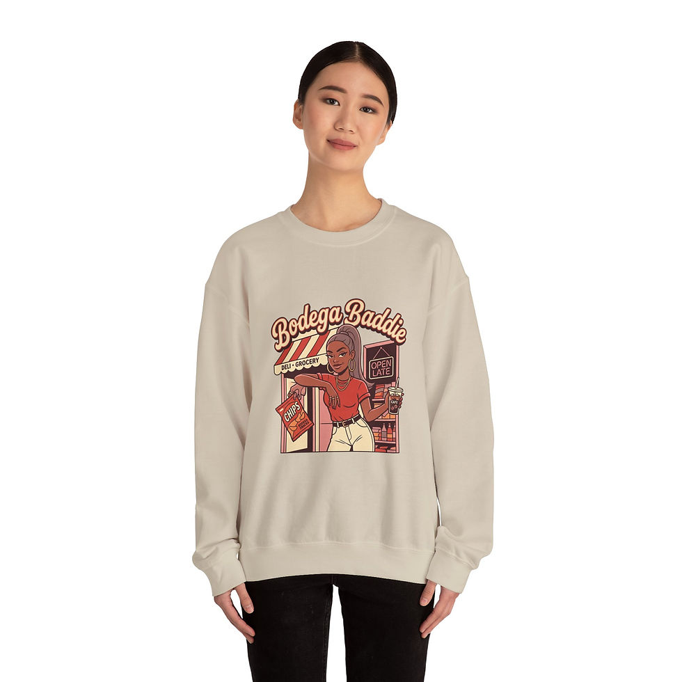 Thumbnail: Bodega Baddie Crewneck Sweatshirt | NYC, Y2K Spanglish Deli Sign