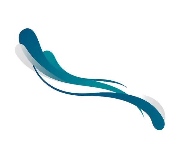 Elemento gráfico decorativo em arabesco azul - Rimera Multimodal