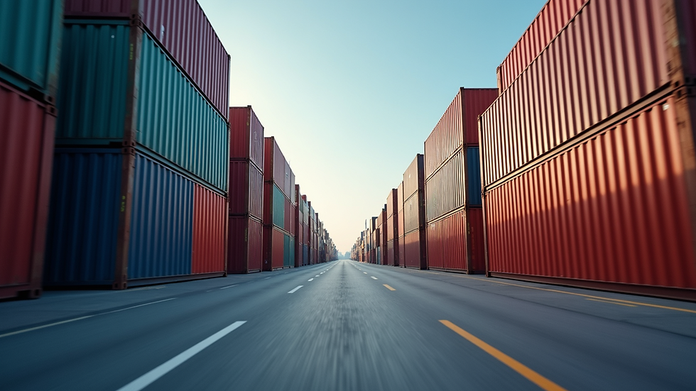 Eye-level view of a busy shipping port with containers stacked for export