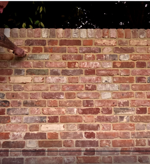 
Flemish bond.
Handmade bricks
Lime mortar
Historic brick wall using reclaimed bricks and lime mortar