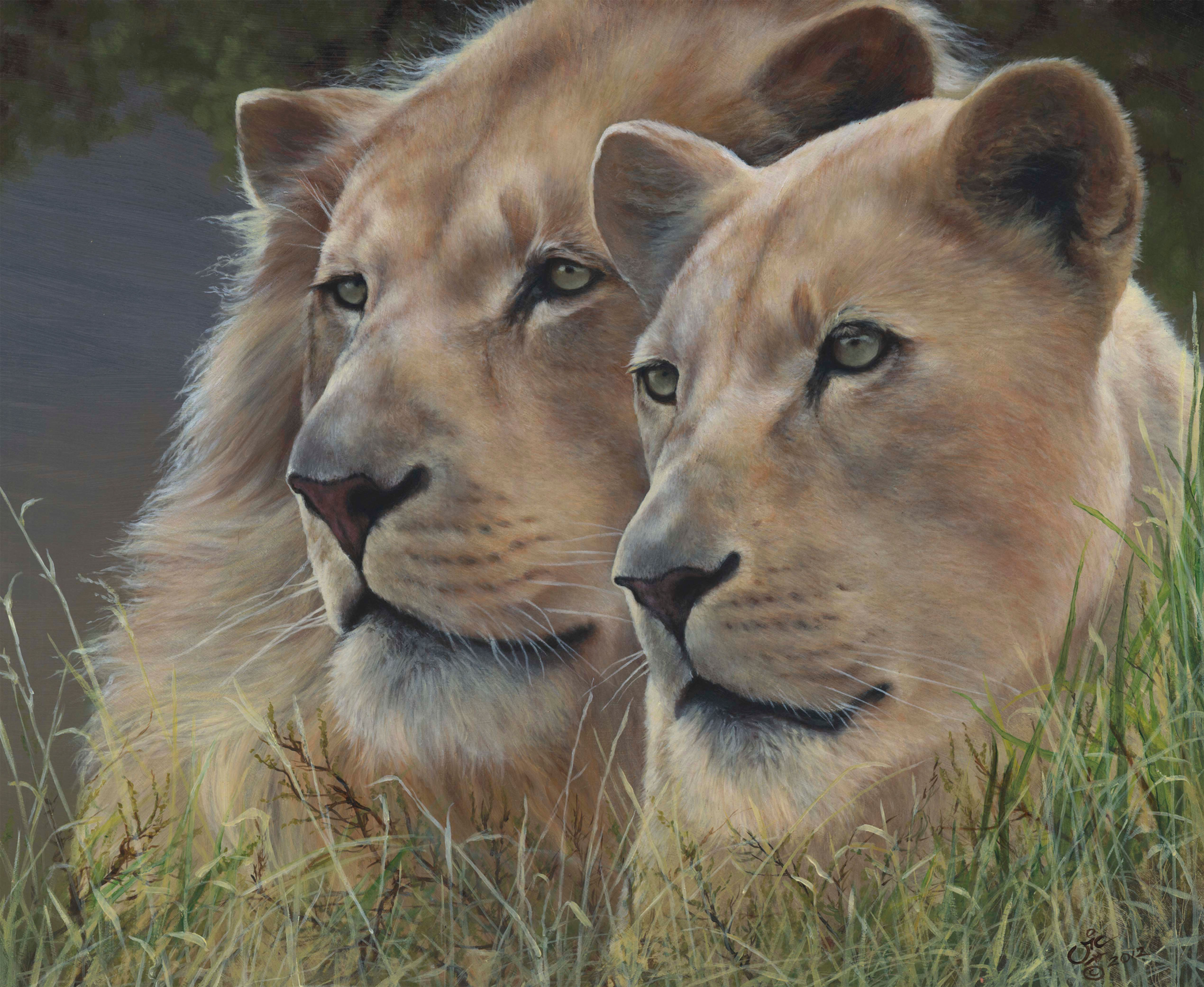 Children of the Sungod - Original White Lion Oils on Wood