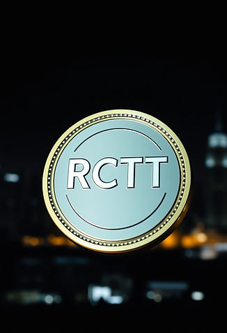 Showing a token with _RCTT_ on it, with a dark skyline of a city as background.jpg