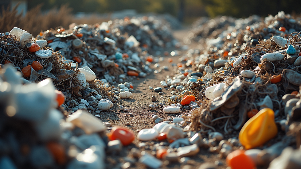 High angle view of a community junk collection event with piles of sorted items