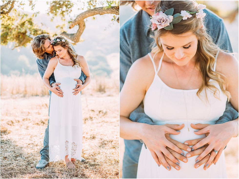Couple standing under an oak tree in Northern California for maternity photos by Laura Pope Photography