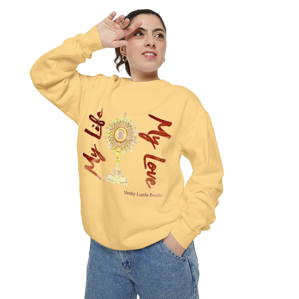 Thumbnail: MY LIFE, MY LOVE Eucharistic Unisex Garment-Dyed Sweatshirt