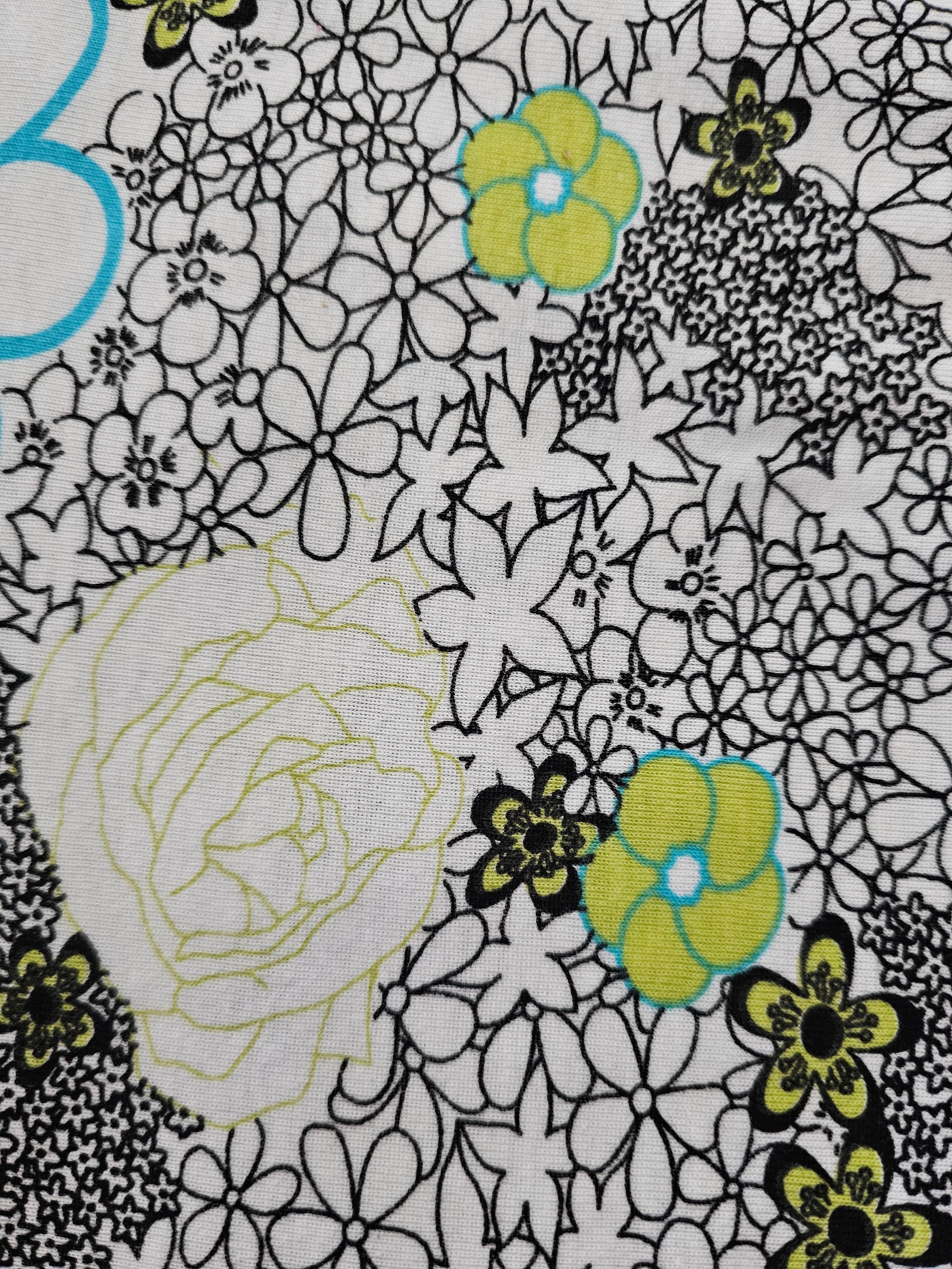 Floral Cotton-Blended Jersey Knit with Lime, White, Black and Blue flowers