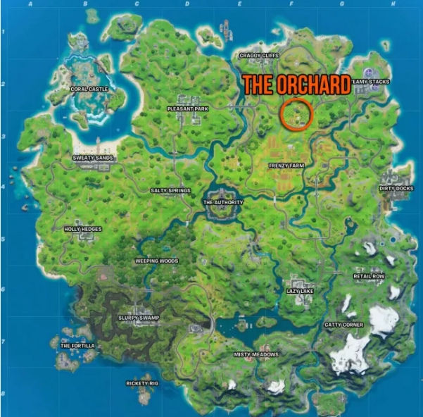 Localização Fortnite Orchard onde encontrar o maior suprimento de maçãs