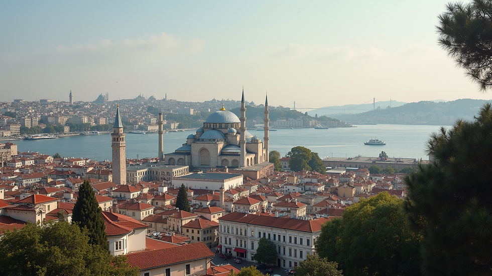 Eye-level view of Istanbul cityscape with historic buildings and Bosphorus
