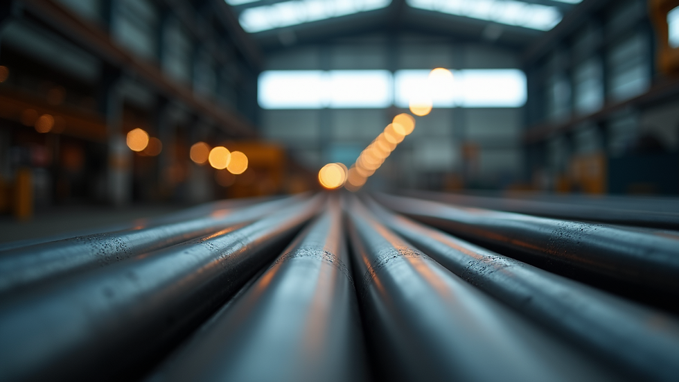 Eye-level view of steel tube manufacturing facility with machinery