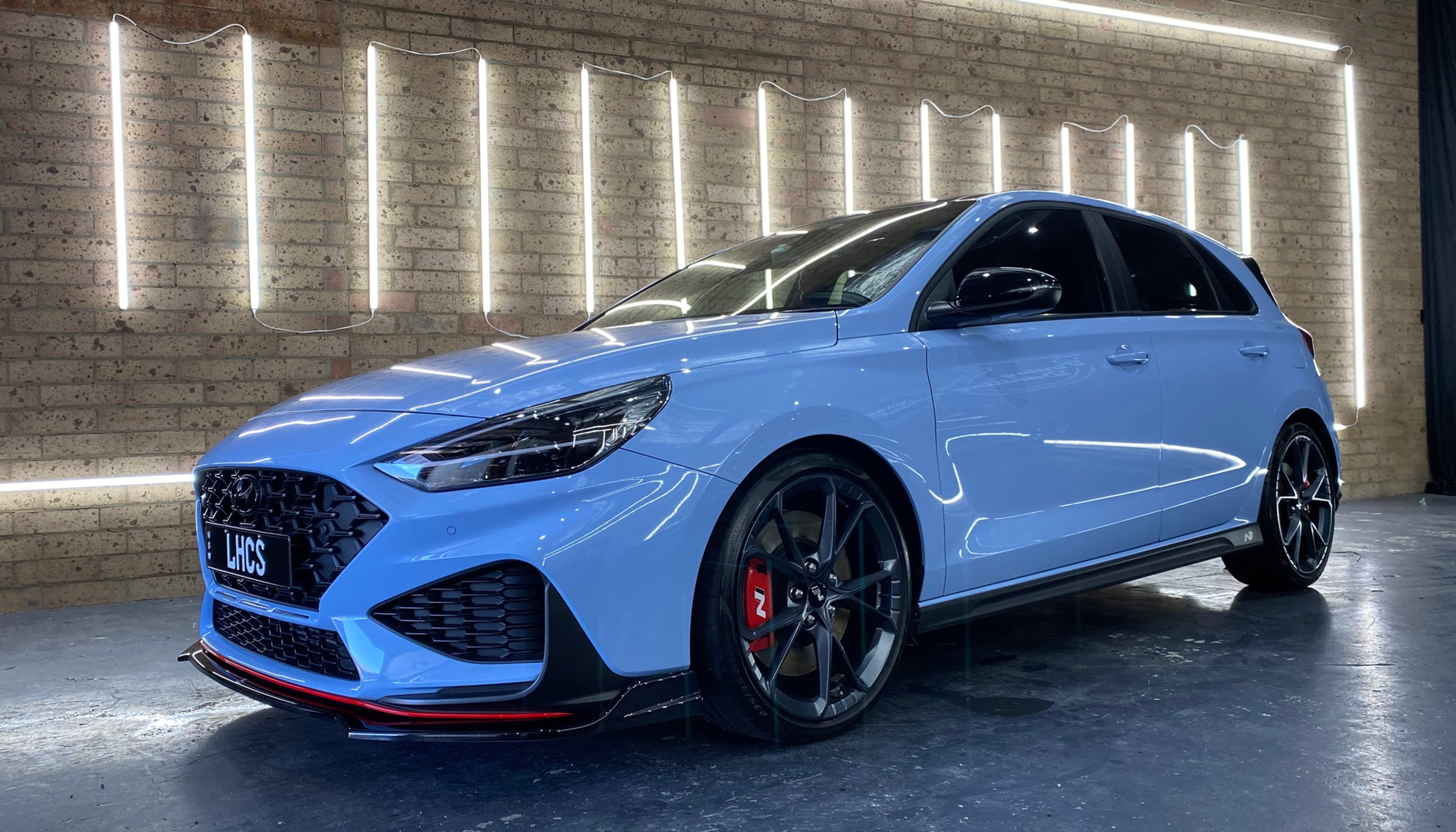 Performance Blue i30 N with premium ceramic tint in the CCTD workshop