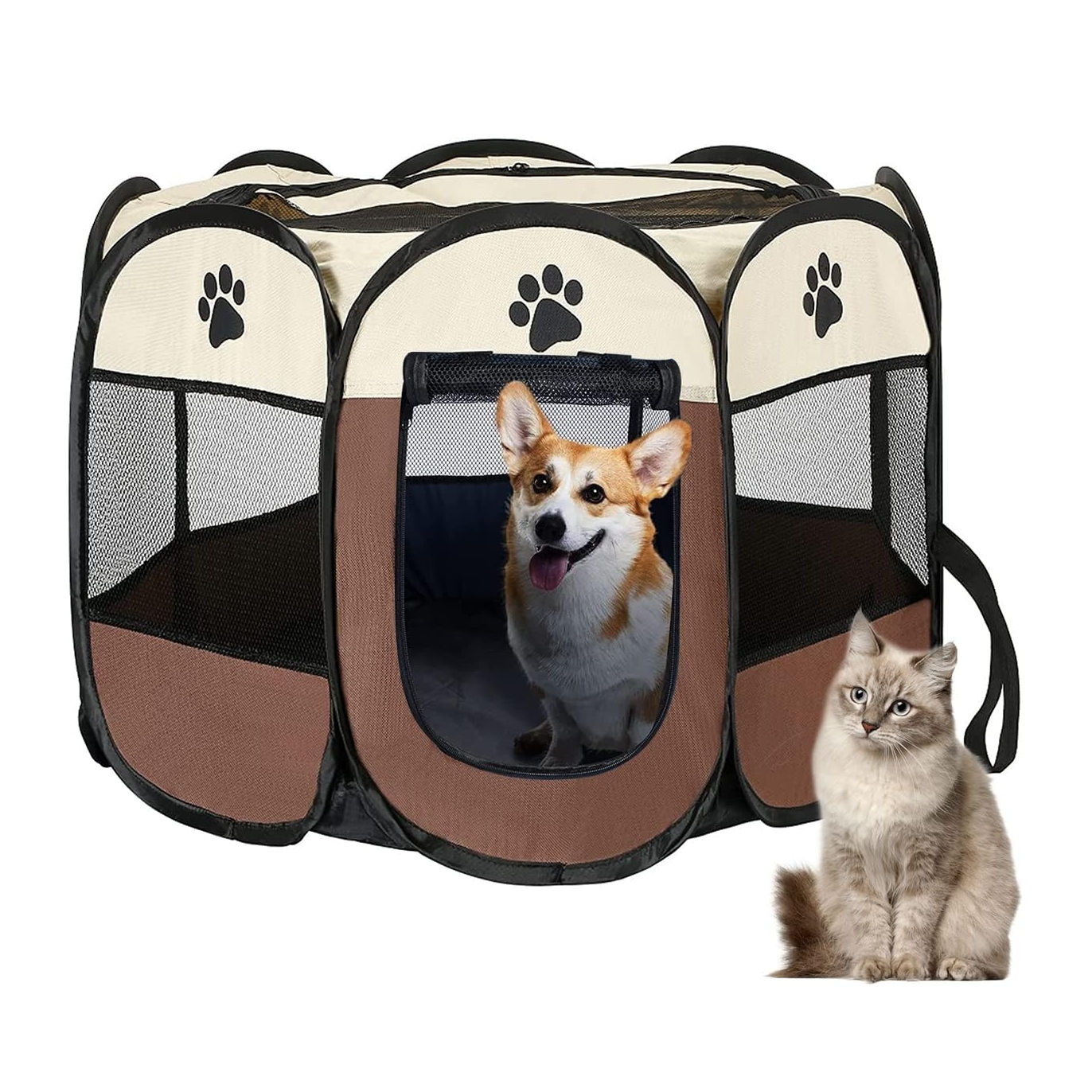 Petz Play Dome Corral de Juegos Portátil Plegable Tamaño Grande 114 cms Café