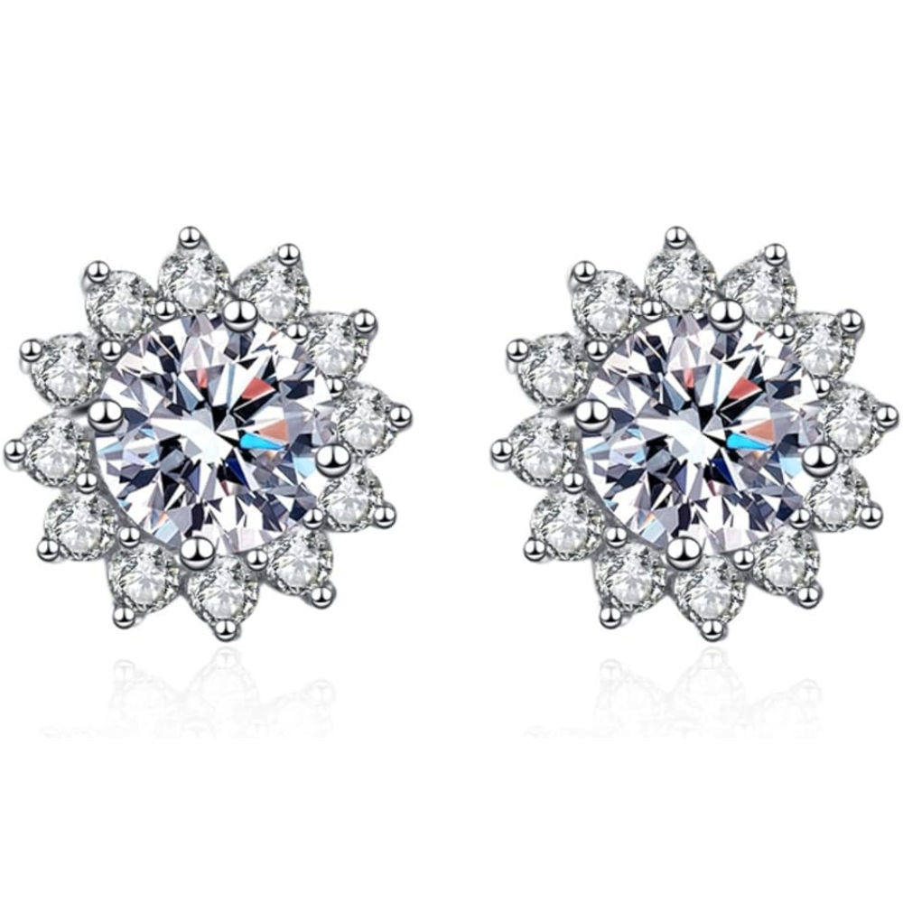 Aretes Floral Radiance Plata .925 con Inmersión Oro Blanco 18k y Gemas 2.48 Ct