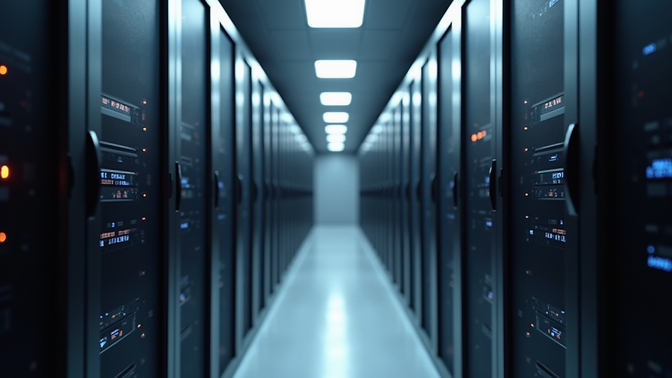 High angle view of a server room with advanced technology
