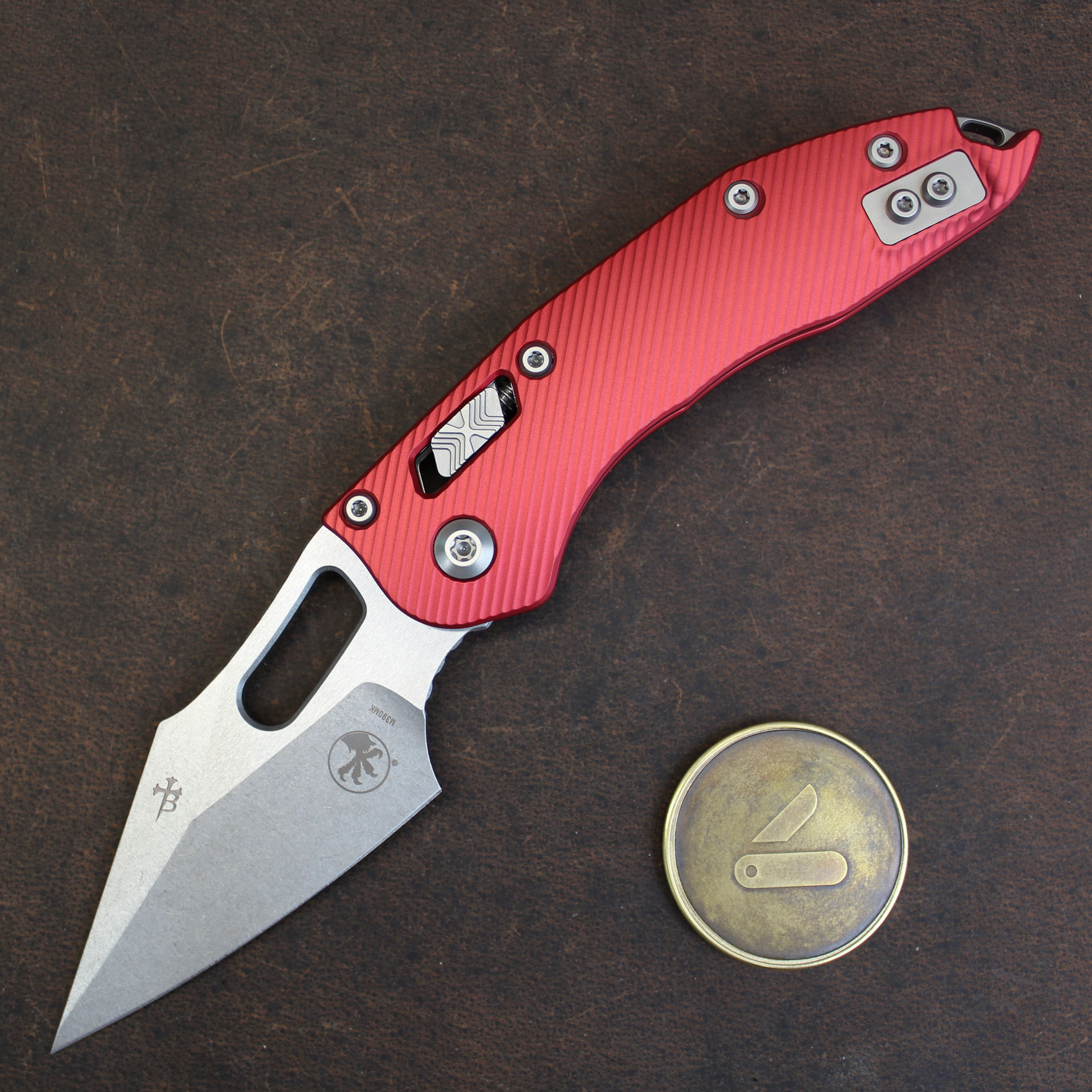 Microtech Stitch S/E Ram‑Lok – Fluted Red Aluminum Handle, M390MK Blade