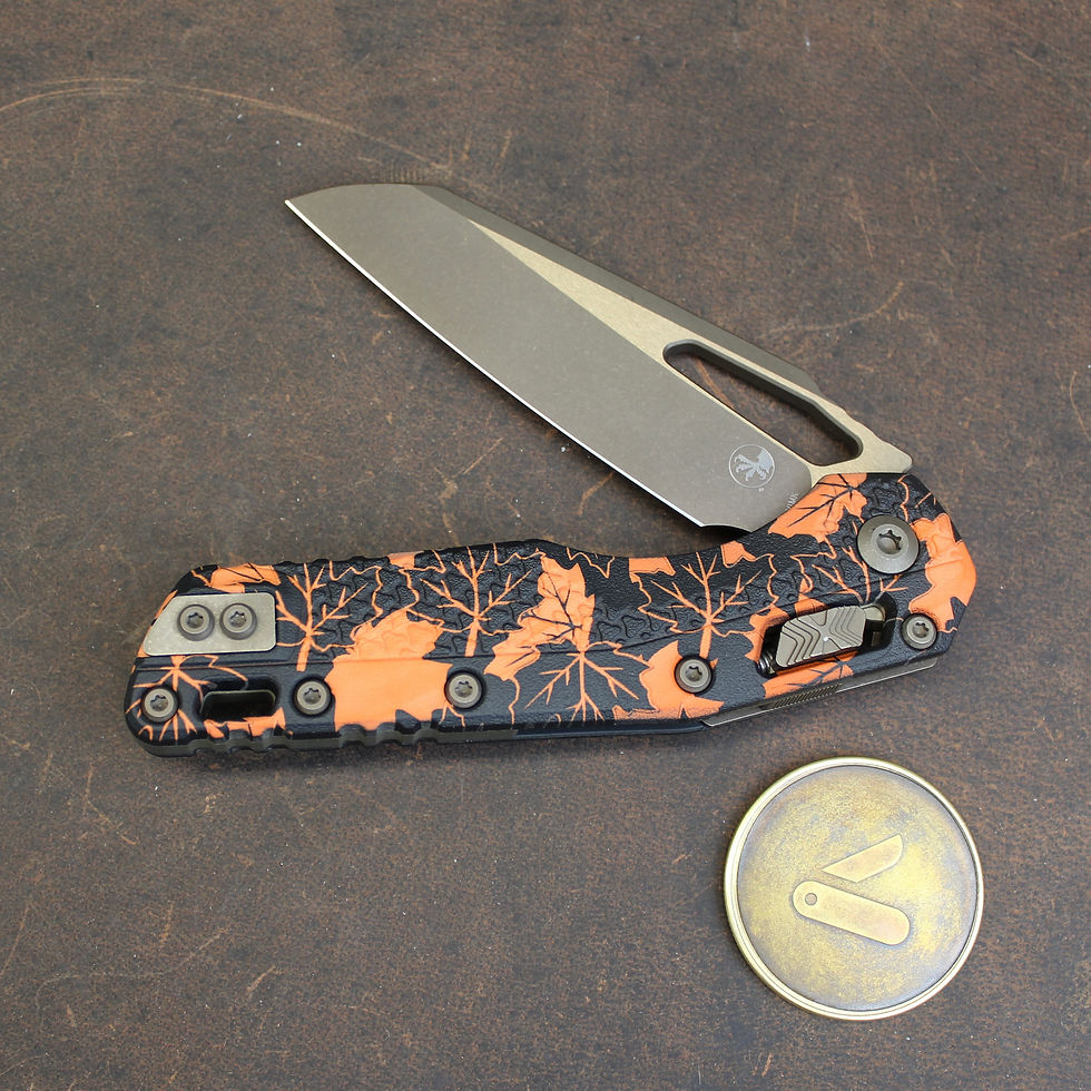 Thumbnail: Microtech MSI S/E Tri-Grip Polymer – Orange Leaves / Bronzed Apocalyptic