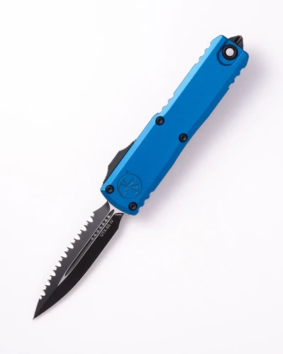 Microtech UTX-85® D/E Black Full Serrate Blue (12324-3BL