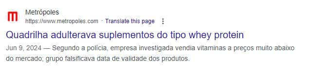 Notícia Golpe Whey Protein. Fonte Metrópoles