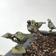 abstract sculpture sculpture contemporary art artwork sculpt femaleartist handcrafted dutchartist contemporarysculpture abstractsculpture organicsculpture organic sculpt image modernsculpture patina patinated green patina color colored object artobject birds garden looking outlook