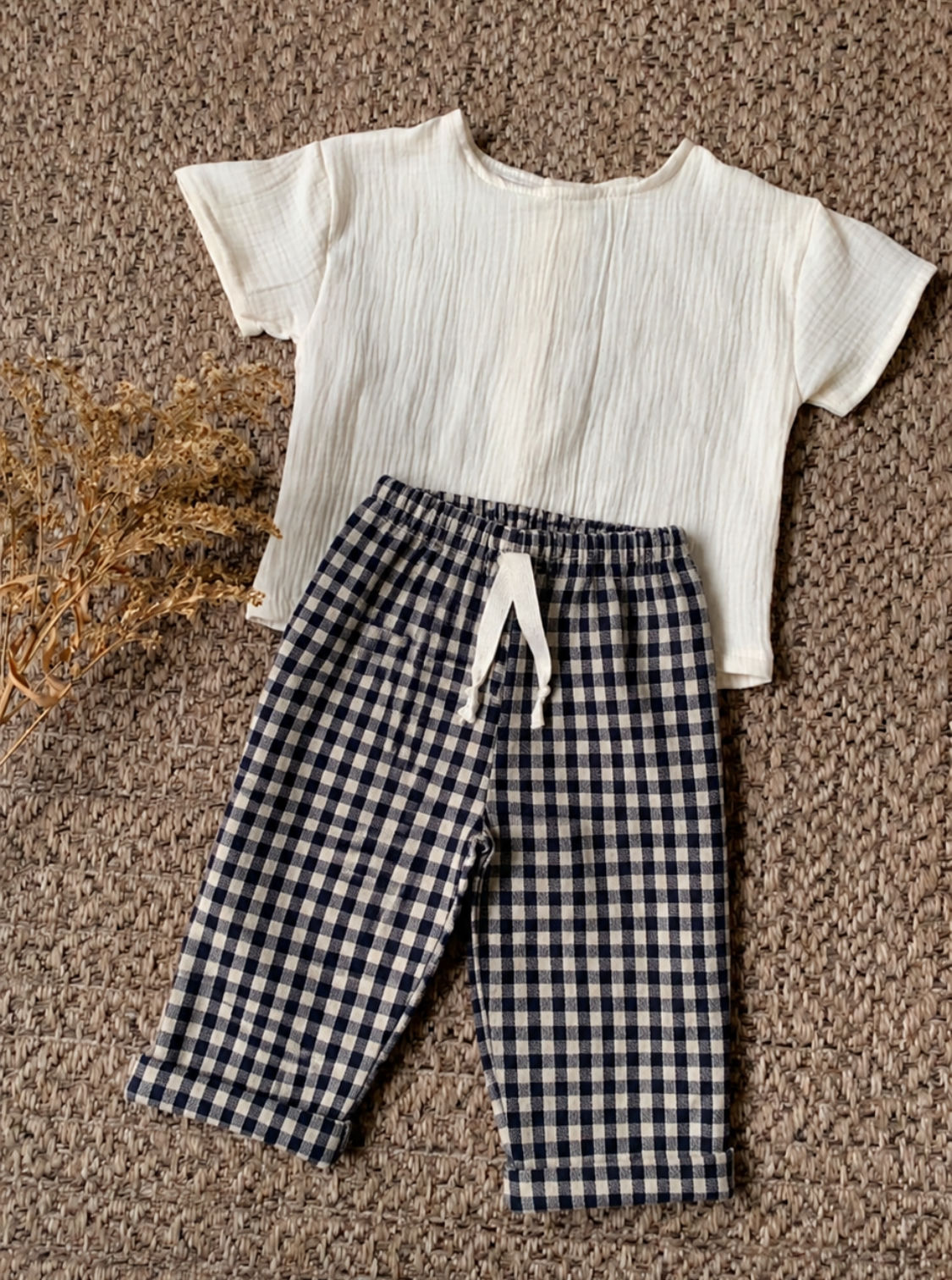 Pantalon ou short bleu marine vichy 