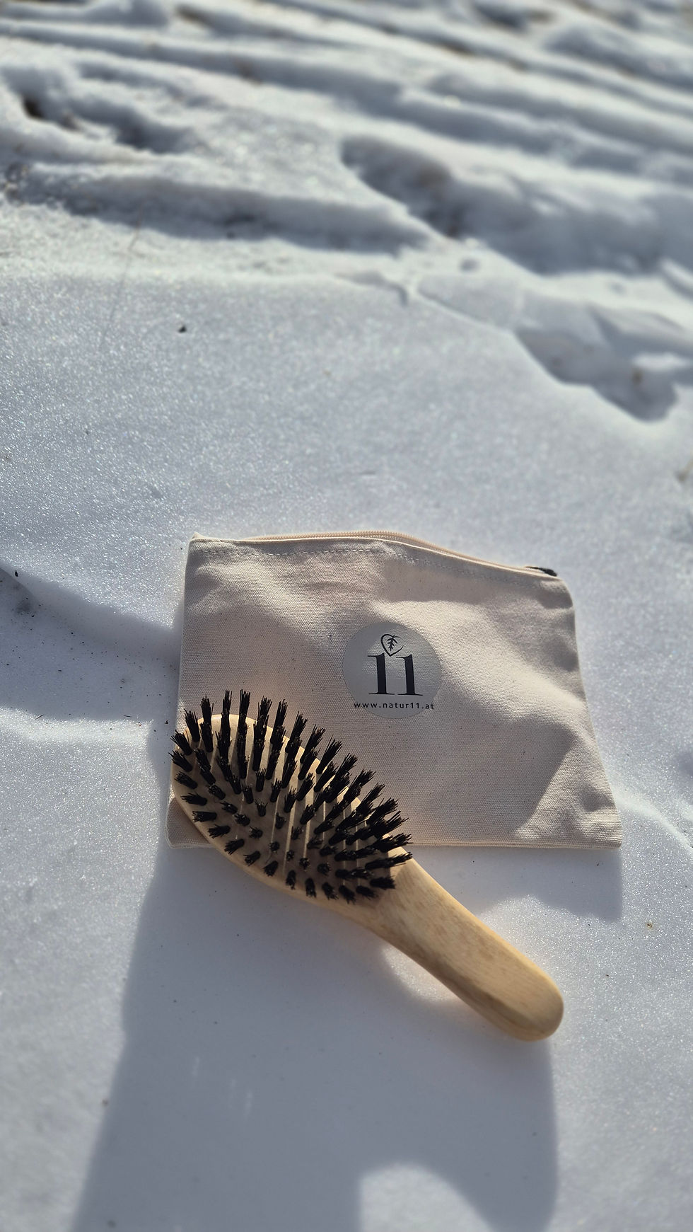 Haarbürste Natur11 mit Kosmetiktasche aus Bio Baumwolle