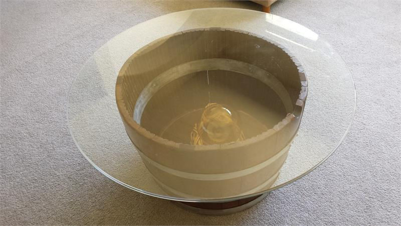 Thumbnail: Glasstop Half Wine Barrel Table