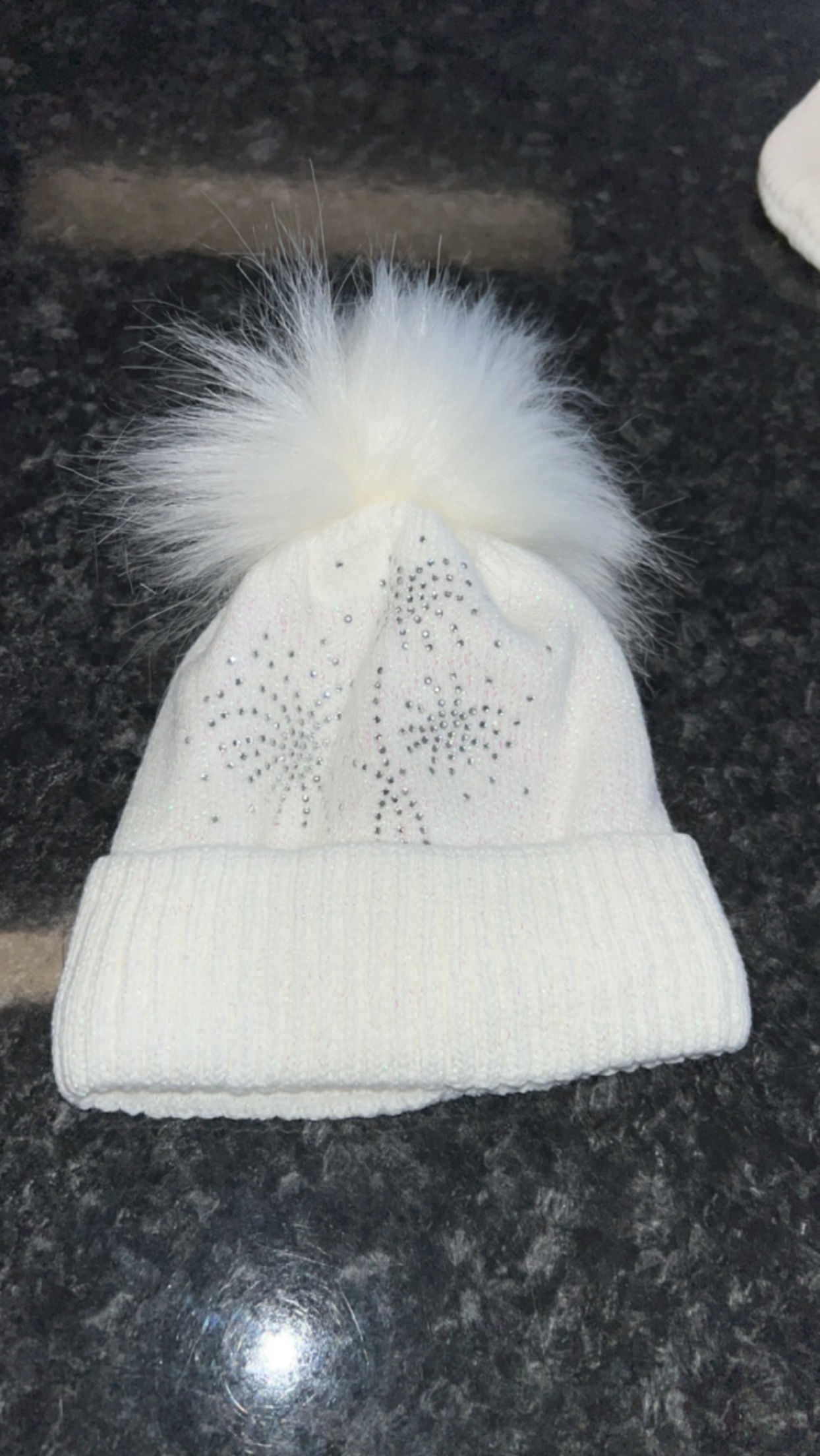 White fur Pom lined hat 