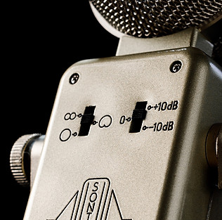 Sontronics Orpheus microphone close-up on front-panel switches