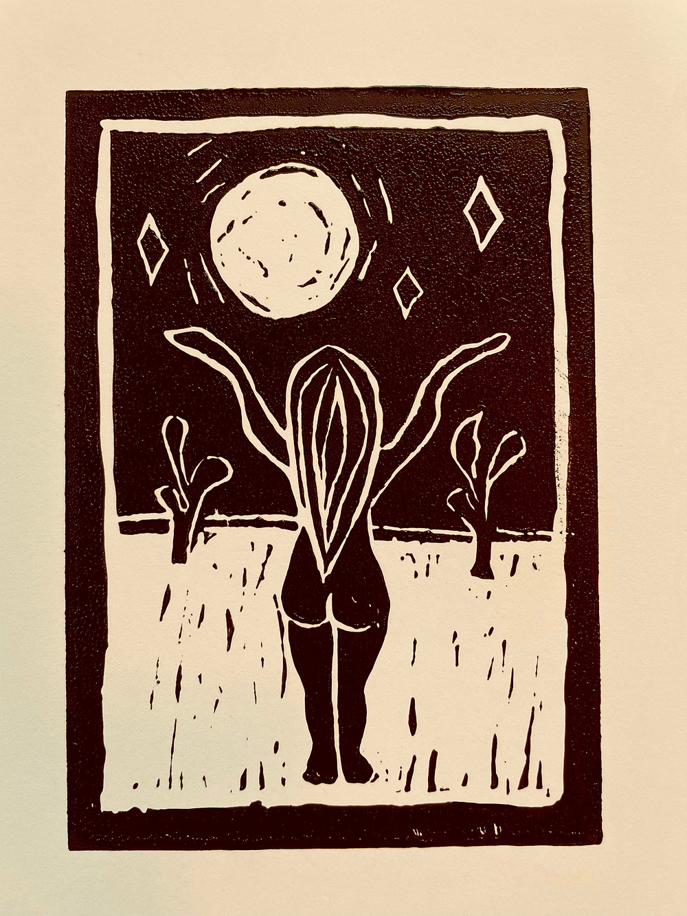 Dancing in the Moonlight - linocut print by Victoria Hall