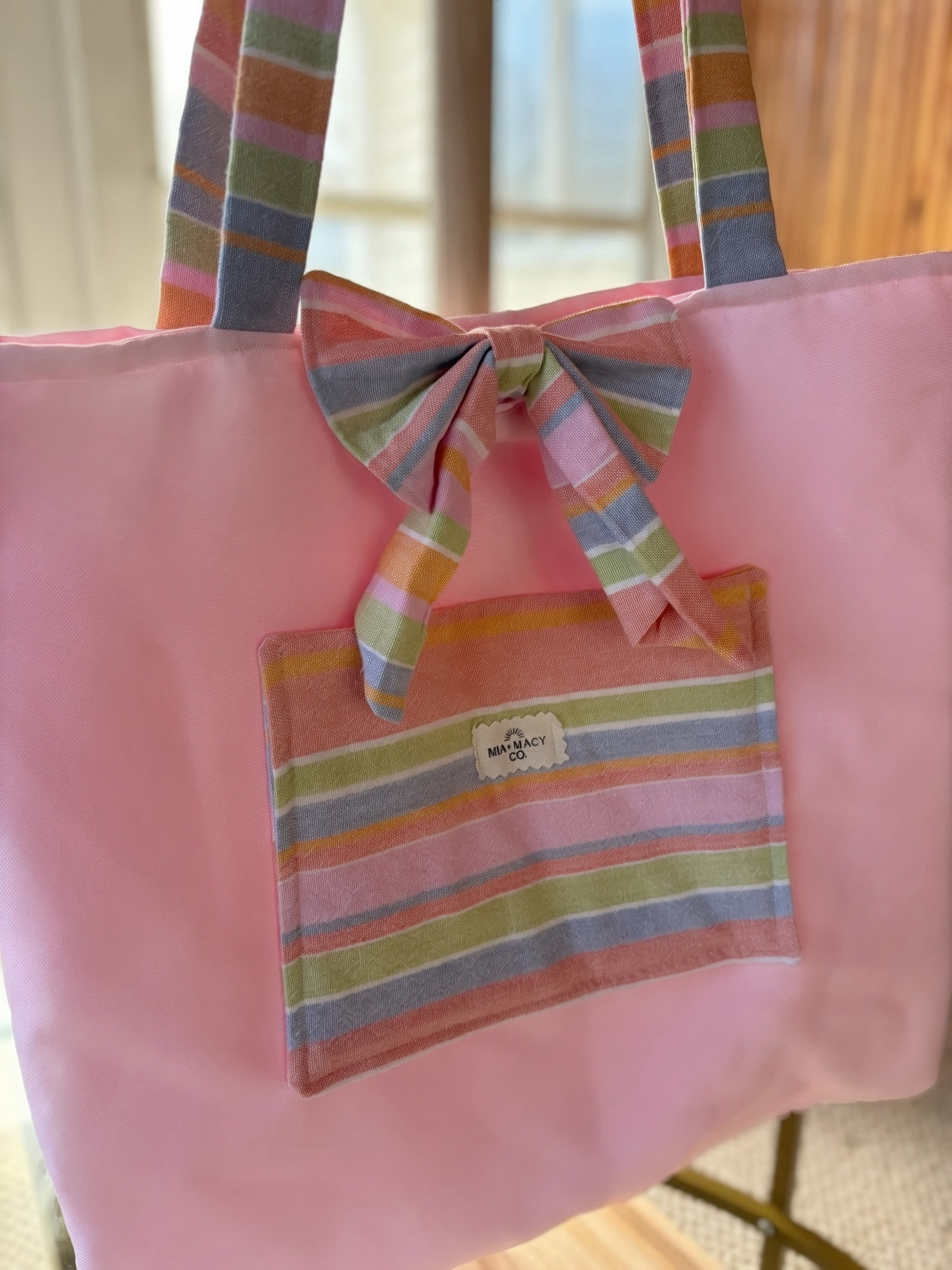 Bow Tote (Pink & Multi-Color Stripe)