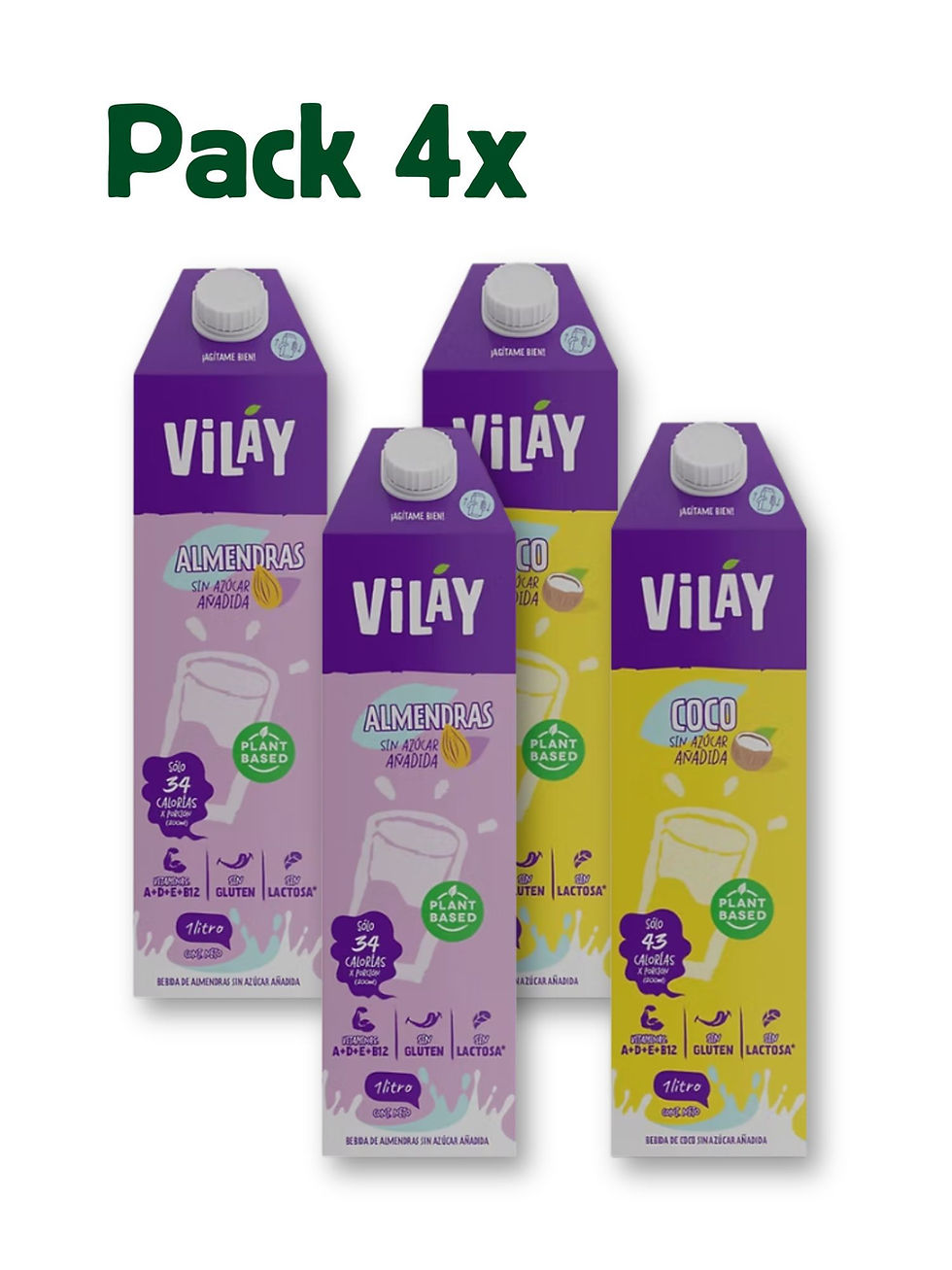 Pack oferta 4x Leche vegetal Vilay 1L almendras+coco sin azúcar