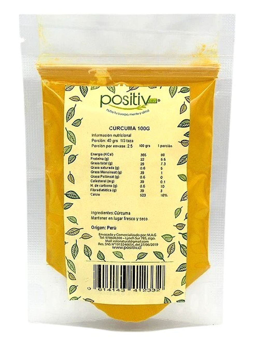 Miniatura: Cúrcuma en Polvo Positiv 100g envase resellable. Con curcumina, antioxidantes y vitaminas. Apoyo para las articulaciones