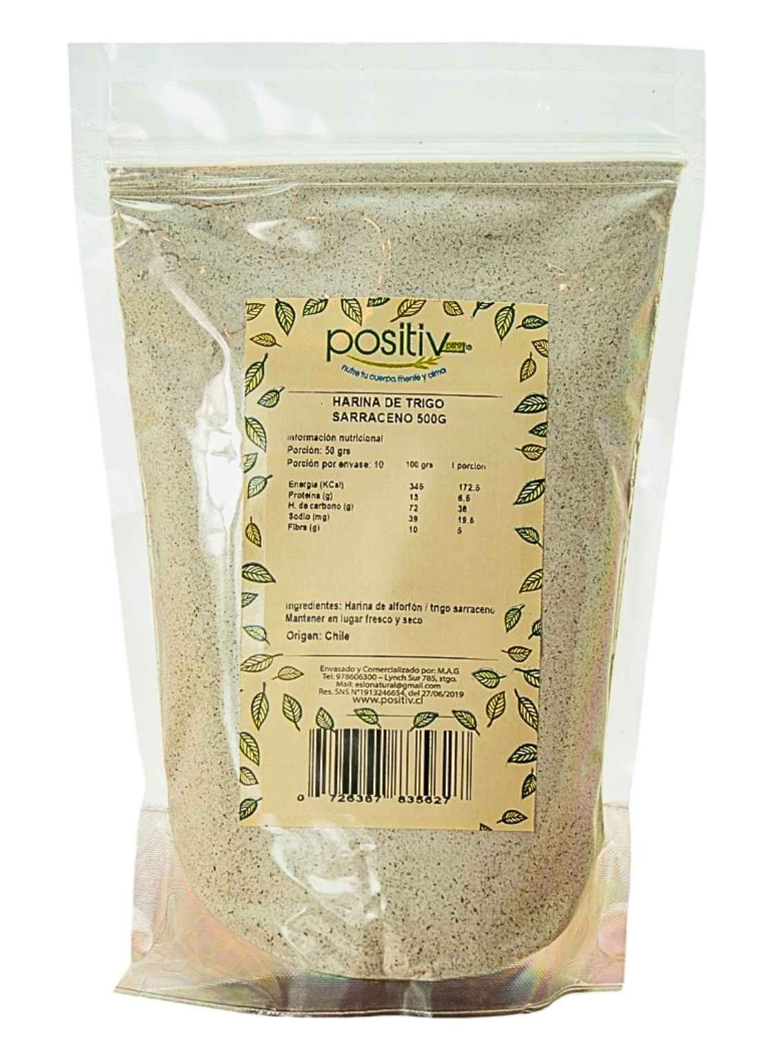 Harina de Trigo Sarraceno Positiv 500g sin gluten y fuente de proteína completa para panadería y control glucémico.