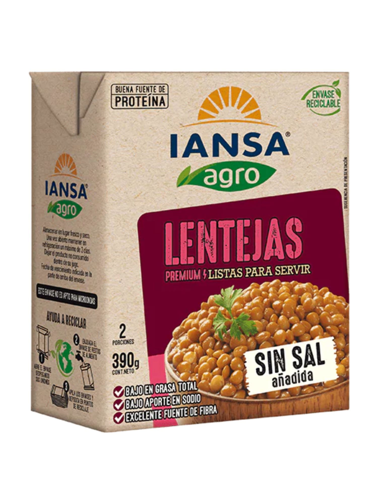 Lentejas en caja IANSA AGRO 390g | Alimento Vegano, Excelente Fuente de Fibra y Buena Fuente de Proteína