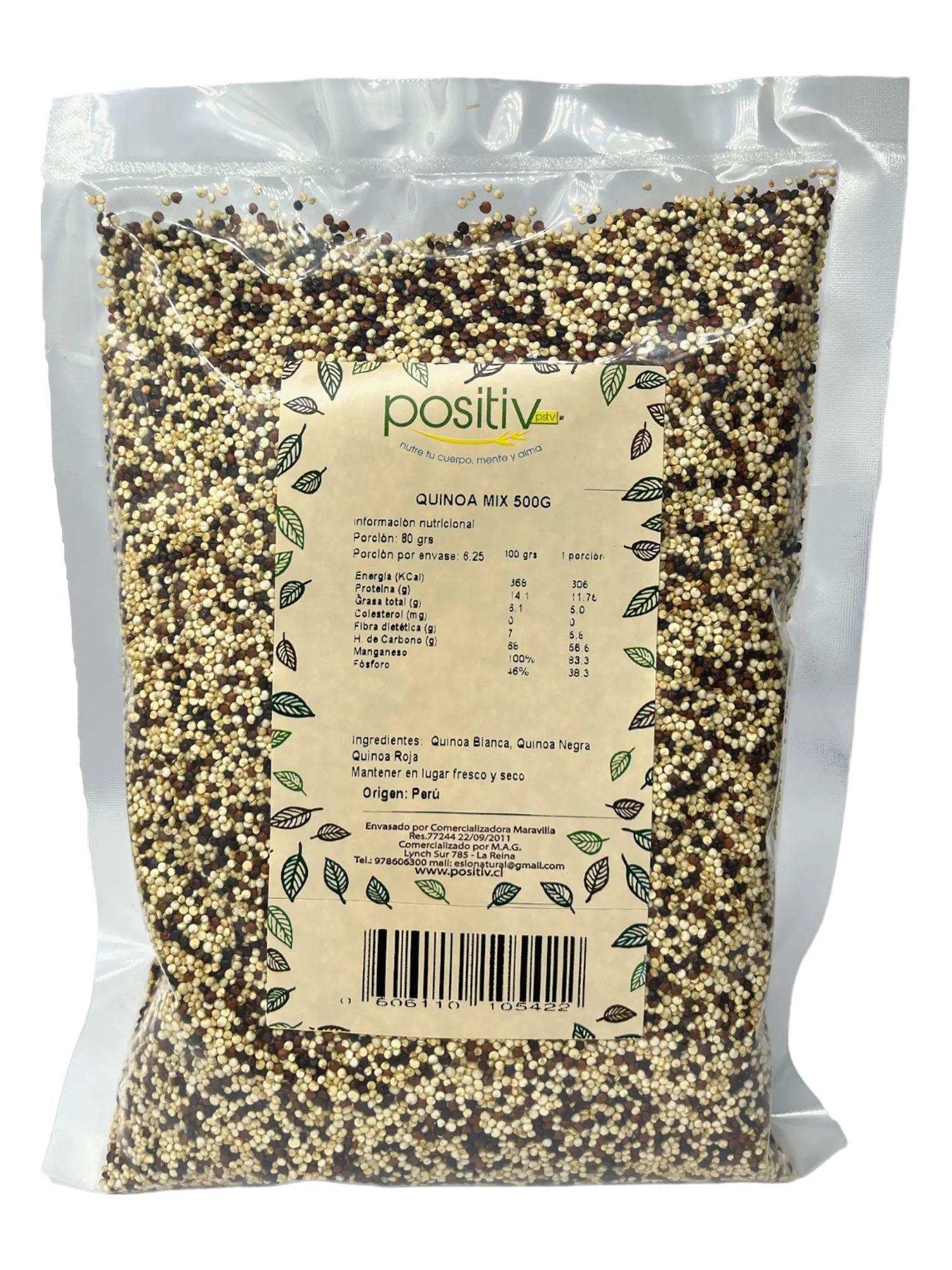 Quinoa Real Mixta Positiv 500g envasada, mezcla de quinoa blanca, roja y negra, ideal para deportistas