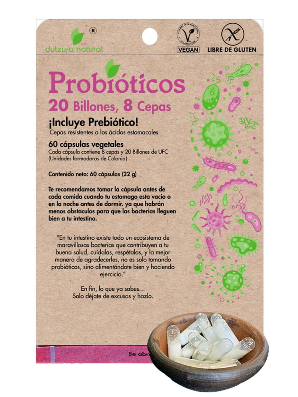 Miniatura: Cápsulas vegetales de probióticos listas para el consumo diario.
