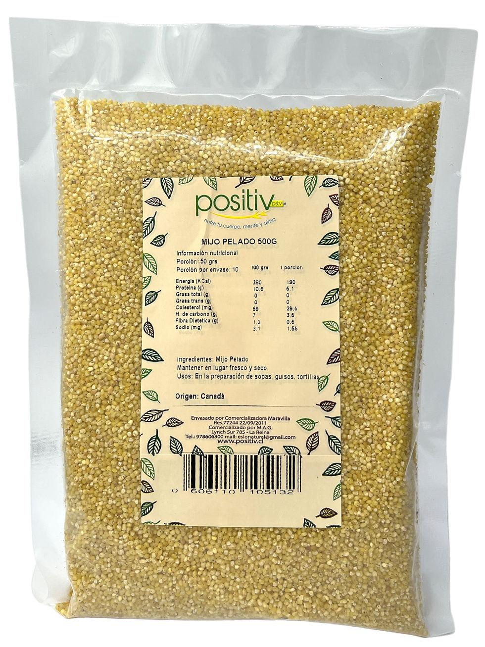 Mijo pelado Positiv 500g cereal integral vegano saludable sin gluten alto en fibra