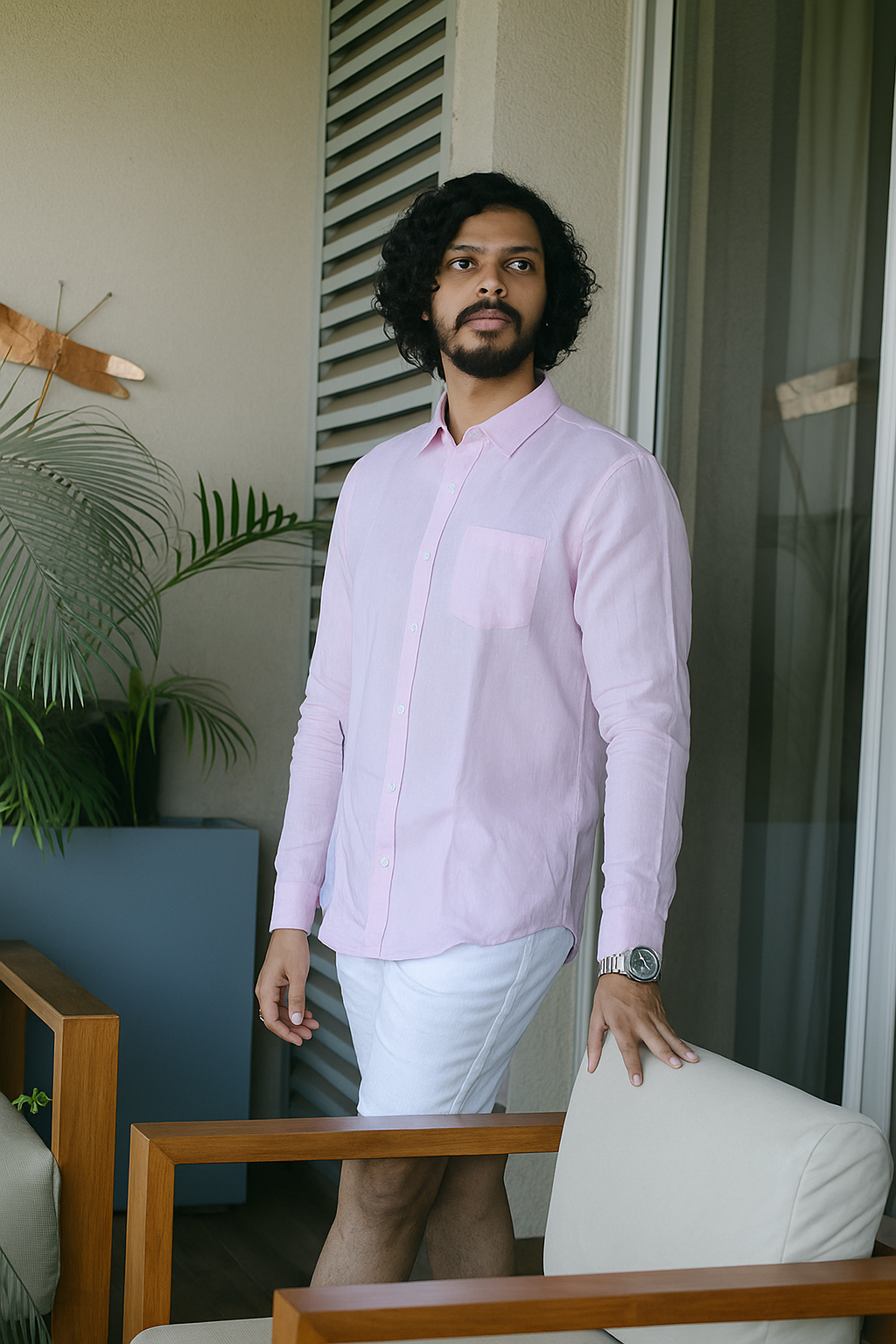 Pure Linen Long Sleeve Shirt - Eternal Pink