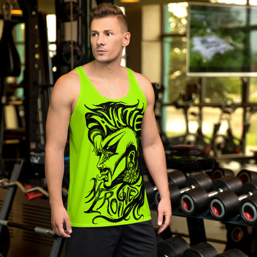 【d.i.a. 】ゼブラ柄背中ガンあきネオングリーンラメロゴタンクトップ Neon Green Unisex Tank Top | Auntie Heroine