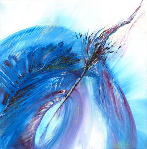 blue and purple abstract painting of feather on canvas 