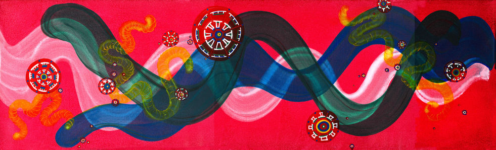 lava lamp like painting with pink background on canvas