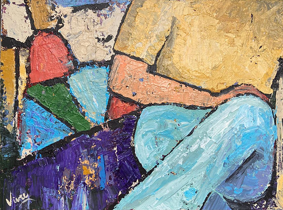 La banca acrylic painting on canvas by Vivian Gutierrez depicting a woman on a public bench