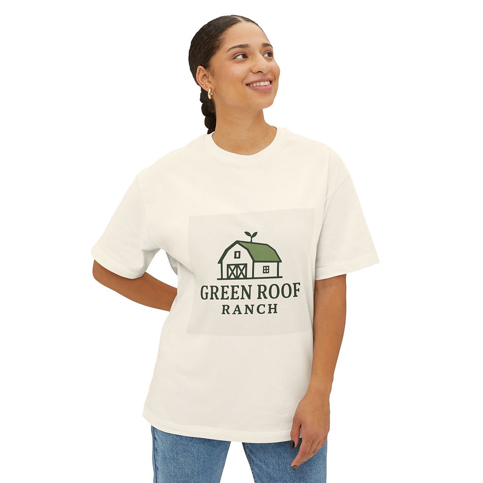 Thumbnail: Woman wearing t-shirt with green barn and 'Green Roof Ranch' logo