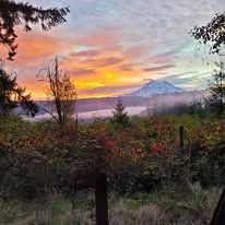 Beautiful sunset at green roof ranch