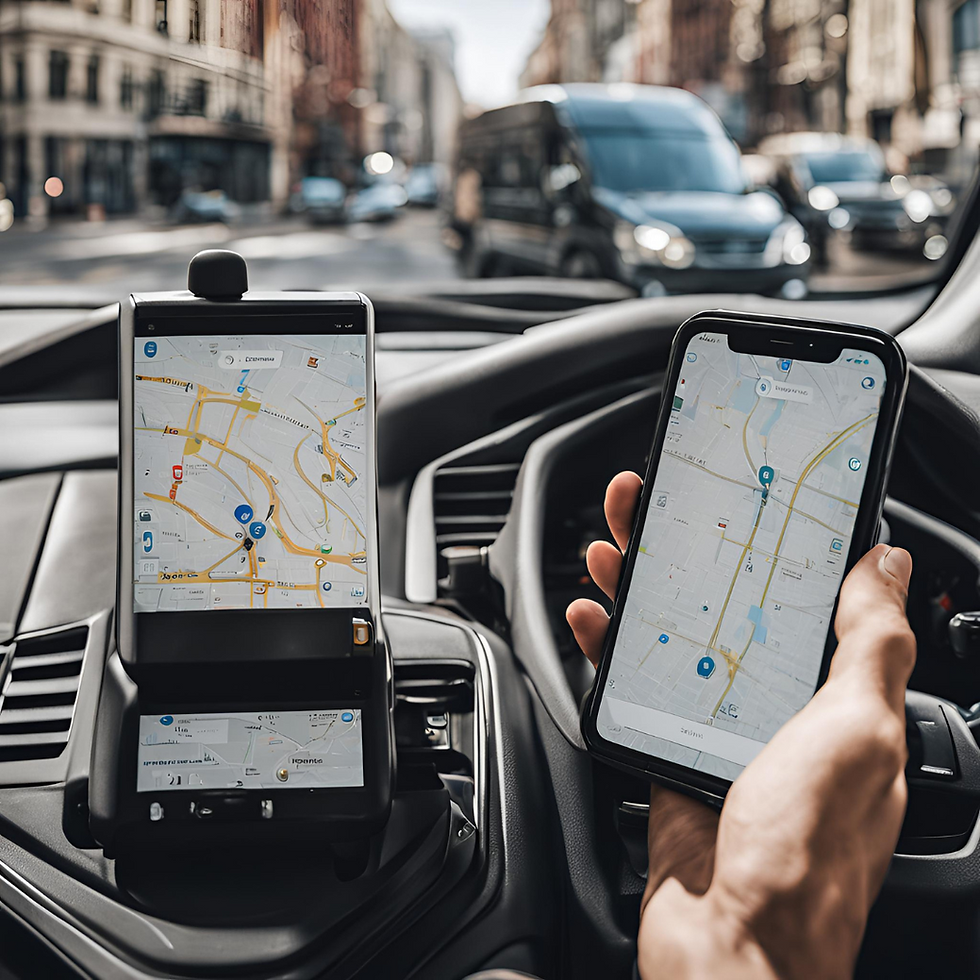 Delivery driver using a navigation app on a smartphone